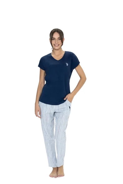 Us Polo Kadın Lacivert Kısa Kol Pijama Takım 20019 ürün görseli 1