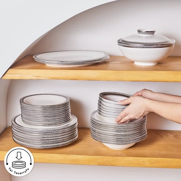 Karaca Royal Bone Kate 55 Parça 12 Kişilik Yemek Takımı Platin  - Resim 4