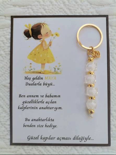 32 Adet İsme Özel Tasarım Beyaz Anahtarlık Hastane Yeni Doğan 40 Mevlidi Dağıtmalık Hediyelik - 1
