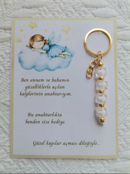 52 Adet İsme Özel Tasarım Beyaz Anahtarlık Hastane Yeni Doğan 40 Mevlidi Dağıtmalık Hediyelik ürün görseli