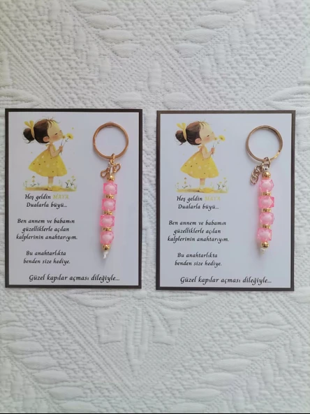 72 Adet İsme Özel Tasarım Pembe Anahtarlık Hastane Yeni Doğan 40 Mevlidi Dağıtmalık Hediyelik - Resim 2