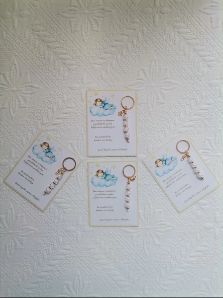 100 Adet İsme Özel Tasarım Beyaz Anahtarlık Hastane Yeni Doğan 40 Mevlidi Dağıtmalık Hediyelik - Resim 5