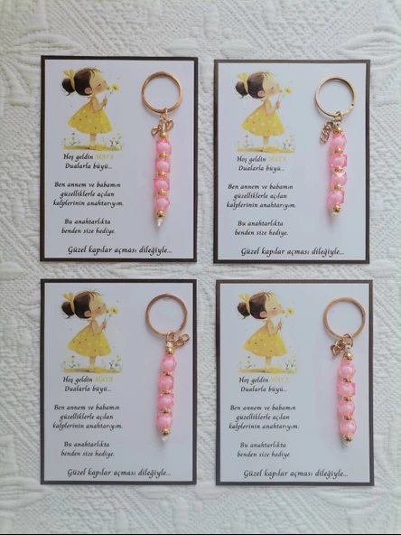 100 Adet İsme Özel Tasarım Pembe Anahtarlık Hastane Yeni Doğan 40 Mevlidi Dağıtmalık Hediyelik - Resim 4