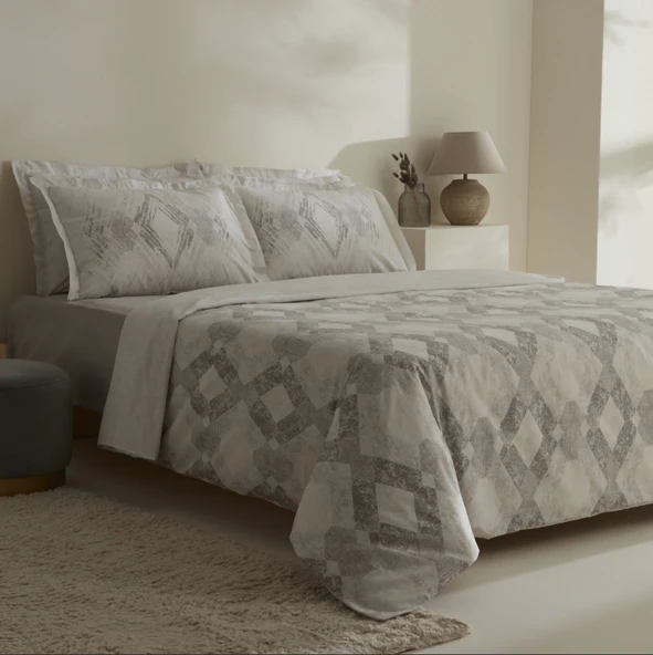 Karaca Home Chain %100 Pamuk 120 Tel Çift Kişilik Saten Nevresim Takımı Gri - 2