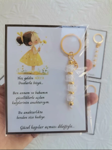 52 Adet İsme Özel Tasarım Beyaz Anahtarlık Hastane Yeni Doğan 40 Mevlidi Dağıtmalık Hediyelik - Resim 6