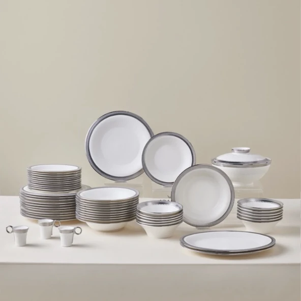 Karaca Royal Bone Kate 55 Parça 12 Kişilik Yemek Takımı Platin  - Resim 5