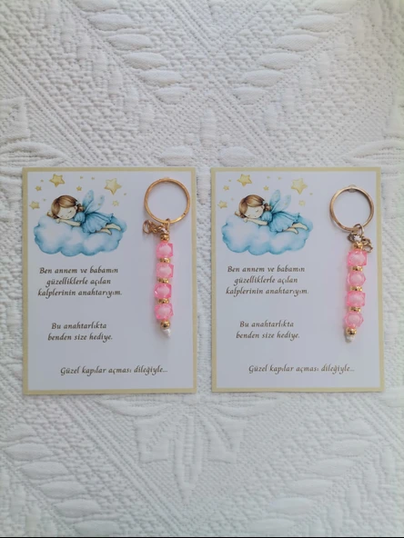 100 Adet İsme Özel Tasarım Pembe Anahtarlık Hastane Yeni Doğan 40 Mevlidi Dağıtmalık Hediyelik - Resim 2