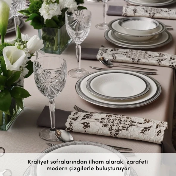Karaca Royal Bone Kate 55 Parça 12 Kişilik Yemek Takımı Platin  - Resim 3
