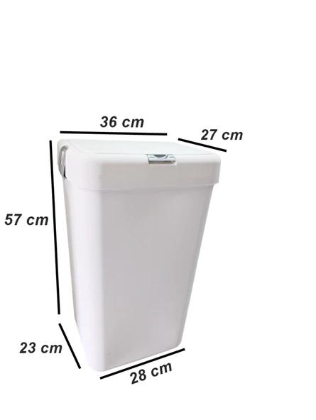 Gümüş Tekli Dokunmatik Çamaşır Sepeti Çöp Kovası Temizlik Kovası Kirli Sepet 40 Litre-MT008 - 5