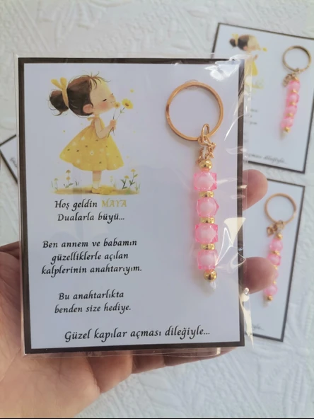 72 Adet İsme Özel Tasarım Pembe Anahtarlık Hastane Yeni Doğan 40 Mevlidi Dağıtmalık Hediyelik - Resim 7