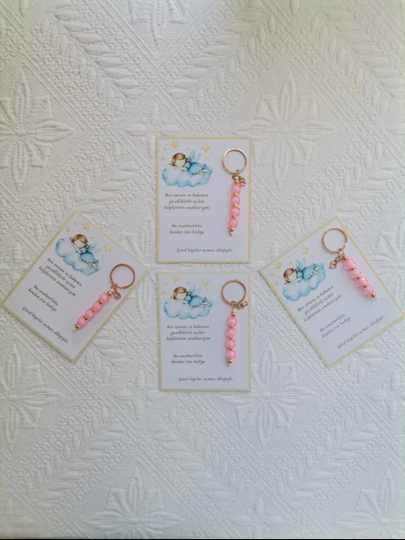 100 Adet İsme Özel Tasarım Pembe Anahtarlık Hastane Yeni Doğan 40 Mevlidi Dağıtmalık Hediyelik - Resim 5