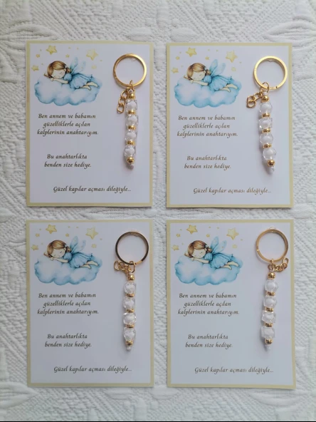 100 Adet İsme Özel Tasarım Beyaz Anahtarlık Hastane Yeni Doğan 40 Mevlidi Dağıtmalık Hediyelik - Resim 4