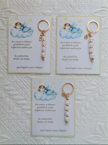 52 Adet İsme Özel Tasarım Beyaz Anahtarlık Hastane Yeni Doğan 40 Mevlidi Dağıtmalık Hediyelik - Resim 3