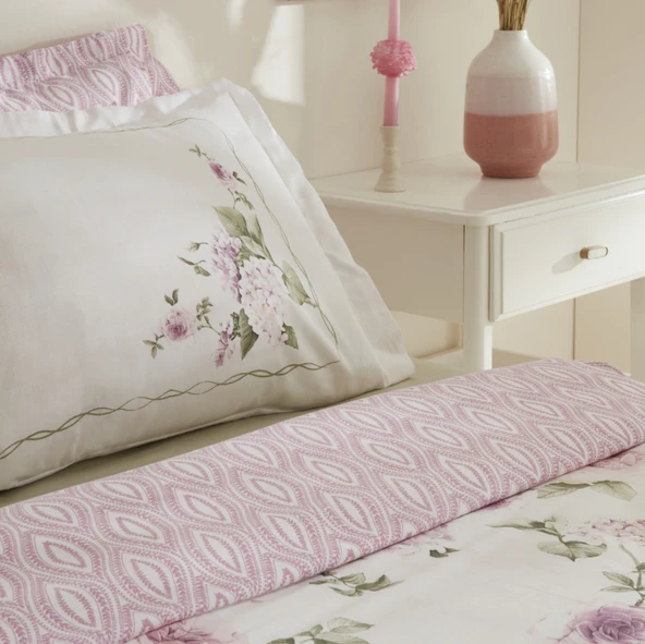 Karaca Home Rosales %100 Pamuk 120 Tel Çift Kişilik Saten Nevresim Takımı  - Resim 2
