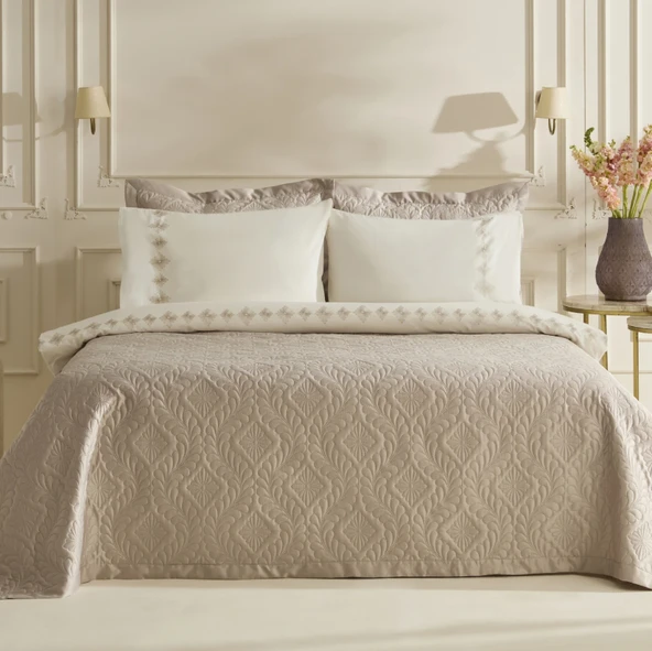 Karaca Home Glory Çift kişilik%100 Pamuk 7 Parça Düet Set Bej - Resim 5