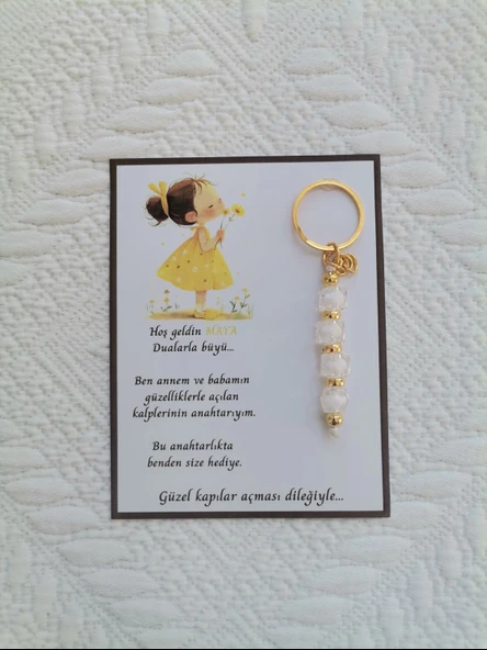 52 Adet İsme Özel Tasarım Beyaz Anahtarlık Hastane Yeni Doğan 40 Mevlidi Dağıtmalık Hediyelik - Resim 5