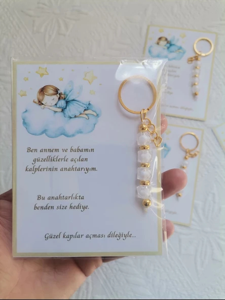 52 Adet İsme Özel Tasarım Beyaz Anahtarlık Hastane Yeni Doğan 40 Mevlidi Dağıtmalık Hediyelik - Resim 6