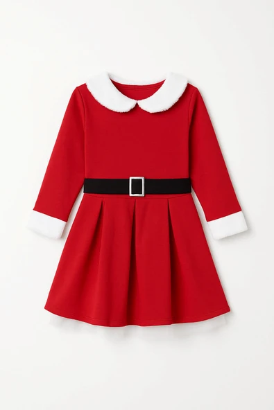 Kız Çocuk Kürk ve Kemer Detaylı ( 2-6 ) Yaş Tüllü Elbise - Resim 7