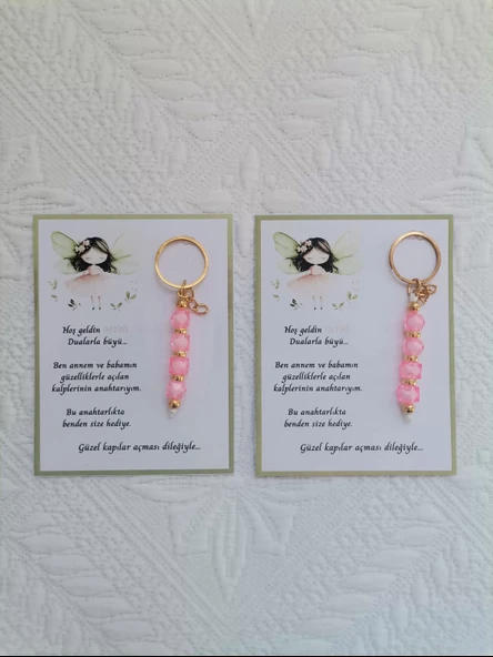 52 Adet İsme Özel Tasarım Pembe Anahtarlık Hastane Yeni Doğan 40 Mevlidi Dağıtmalık Hediyelik - Resim 2