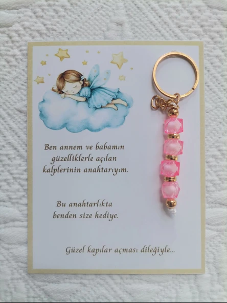 100 Adet İsme Özel Tasarım Pembe Anahtarlık Hastane Yeni Doğan 40 Mevlidi Dağıtmalık Hediyelik ürün görseli