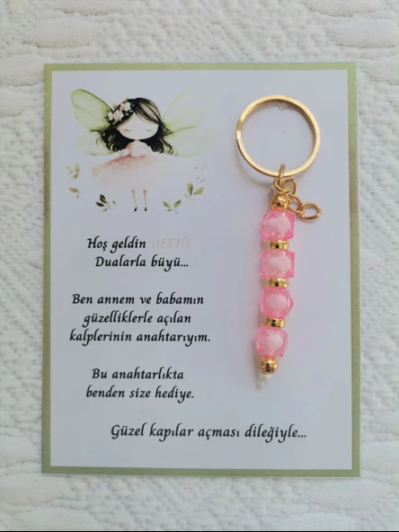 32 Adet İsme Özel Tasarım Pembe Anahtarlık Hastane Yeni Doğan 40 Mevlidi Dağıtmalık Hediyelik ürün görseli