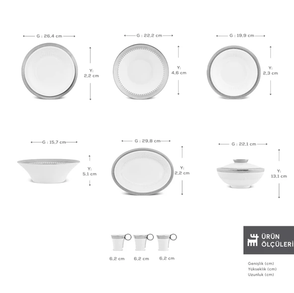 Karaca Royal Bone Kate 55 Parça 12 Kişilik Yemek Takımı Platin  - Resim 2