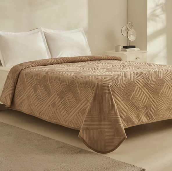 Karaca Home Rita Çift Kişilik Emboss Battaniye Açık Kahve  - 6