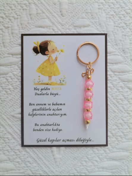 100 Adet İsme Özel Tasarım Pembe Anahtarlık Hastane Yeni Doğan 40 Mevlidi Dağıtmalık Hediyelik - Resim 6