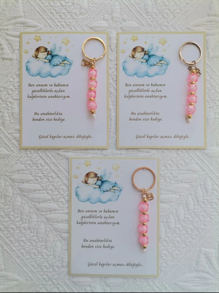 100 Adet İsme Özel Tasarım Pembe Anahtarlık Hastane Yeni Doğan 40 Mevlidi Dağıtmalık Hediyelik - Resim 3