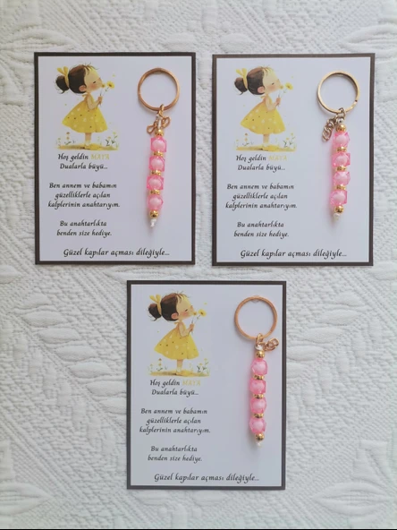 100 Adet İsme Özel Tasarım Pembe Anahtarlık Hastane Yeni Doğan 40 Mevlidi Dağıtmalık Hediyelik - Resim 3