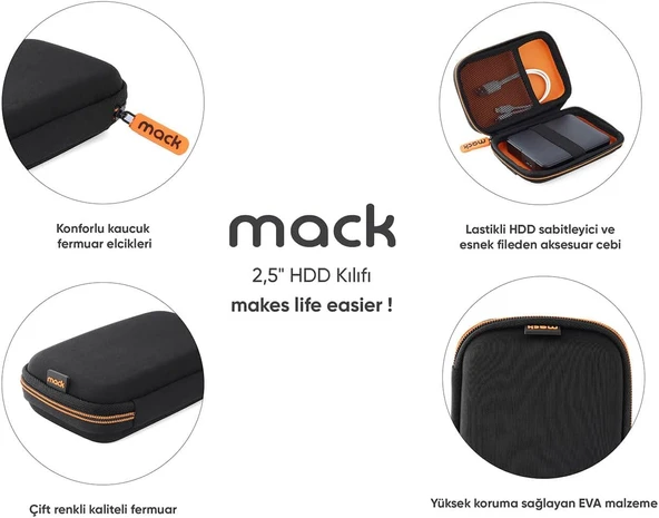 Mack MCC-4008 2.5 Hard Disk Kılıfı Siyah Turuncu - Resim 8