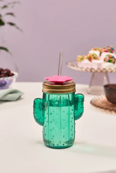 Kaktüs Transparent Pipetli Su Şişesi 350 Ml ürün görseli