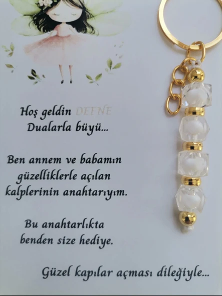 72 Adet İsme Özel Tasarım Beyaz Anahtarlık Hastane Yeni Doğan 40 Mevlidi Dağıtmalık Hediyelik - 5