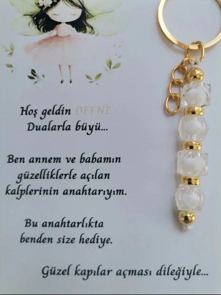 52 Adet İsme Özel Tasarım Beyaz Anahtarlık Hastane Yeni Doğan 40 Mevlidi Dağıtmalık Hediyelik - Resim 5