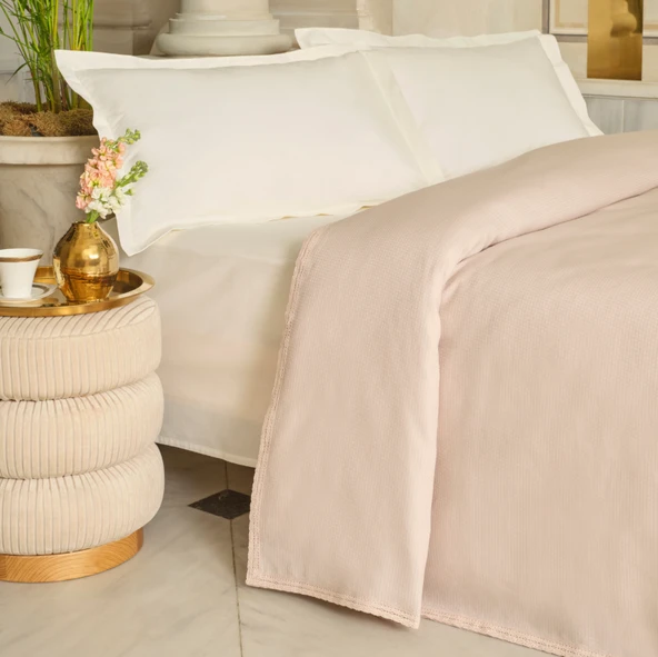 Karaca Home Alya Fistolu Bambu Çift Kişilik Pike Pudra  - 5