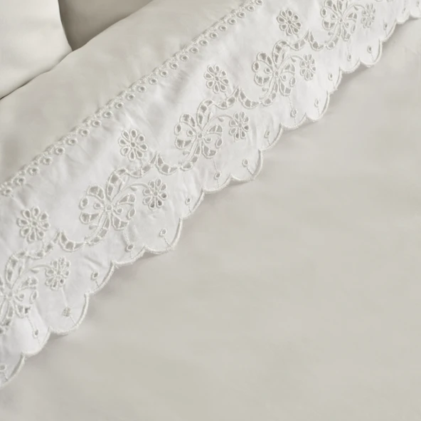 Karaca Home Carmello Brodeli %100 Pamuk Çift Kişilik Nevresim Takımı Beyaz  - Resim 9