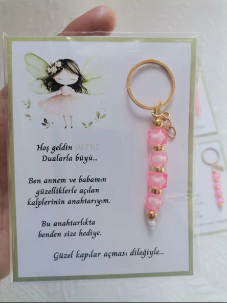 100 Adet İsme Özel Tasarım Pembe Anahtarlık Hastane Yeni Doğan 40 Mevlidi Dağıtmalık Hediyelik - Resim 6