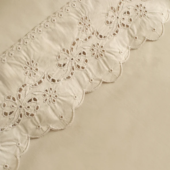 Karaca Home Carmello Brodeli %100 Pamuk Çift Kişilik Nevresim Takımı Bej - Resim 10