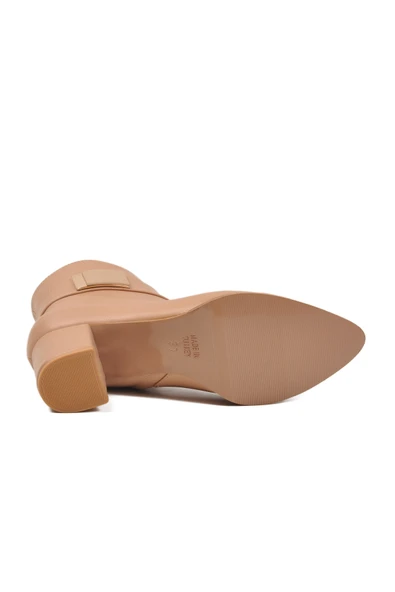 Ayakmod Bej Dar Kalıp Streç Bilek Boy Sivri Burun Polarlı Topuklu Kadın Bot 262326 Z - 5