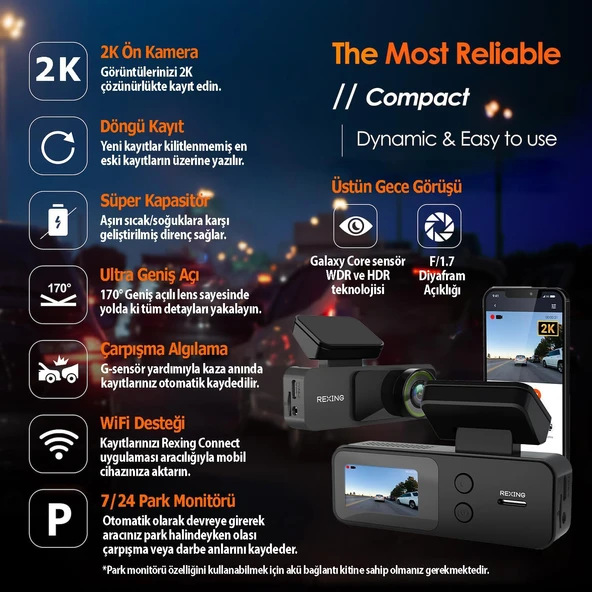 REXING V1 LITE 2K WIFI ARAC KAMERASI + 32GB SD KAR - 3