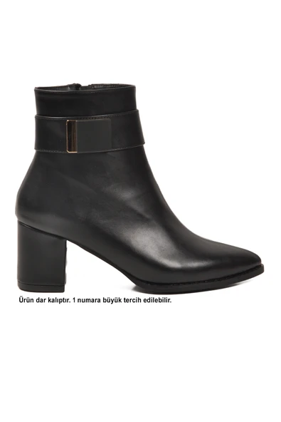 Ayakmod Siyah Dar Kalıp Streç Bilek Boy Sivri Burun Polarlı Topuklu Kadın Bot 262326 Z - 2