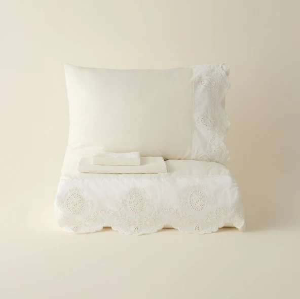 Karaca Home Chole Brodeli %100 Pamuk Çift Kişilik Nevresim Takımı Beyaz - Resim 10