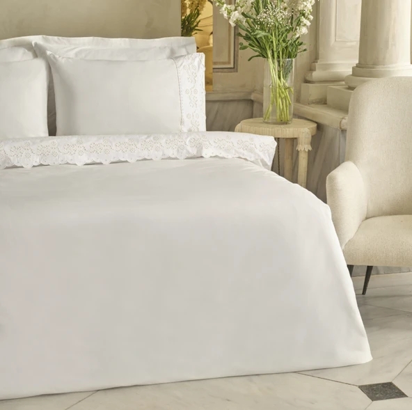 Karaca Home Carmello Brodeli %100 Pamuk Çift Kişilik Nevresim Takımı Beyaz  - Resim 7