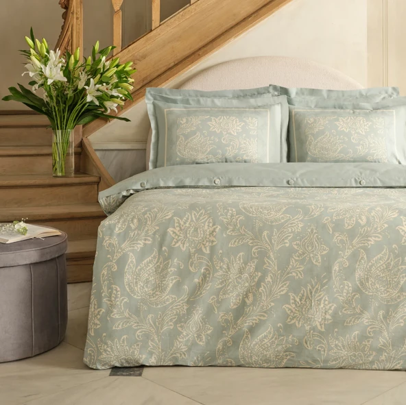 Karaca Home Owen 80 Tel %100 Pamuk Saten Çift Kişilik Nevresim Takımı Mavi  - 1