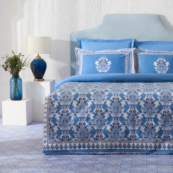 Karaca Home Casandra %100 Pamuk Çift Kişilik Nevresim Takımı Mavi - Resim 7
