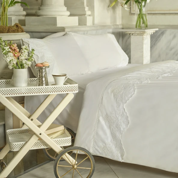 Karaca Home Chole Brodeli %100 Pamuk Çift Kişilik Nevresim Takımı Beyaz - Resim 2