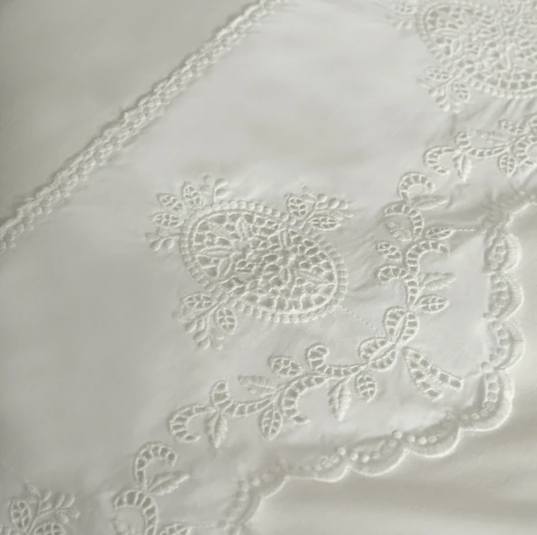 Karaca Home Chole Brodeli %100 Pamuk Çift Kişilik Nevresim Takımı Beyaz - Resim 8