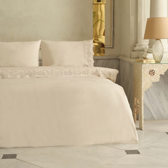 Karaca Home Carmello Brodeli %100 Pamuk Çift Kişilik Nevresim Takımı Bej - Resim 7