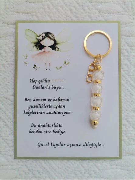 32 Adet İsme Özel Tasarım Beyaz Anahtarlık Hastane Yeni Doğan 40 Mevlidi Dağıtmalık Hediyelik ürün görseli