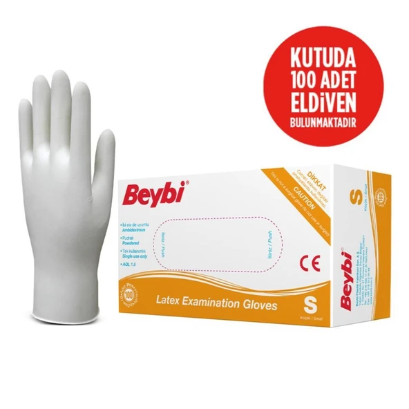 Beybi Lateks Pudralı Beyaz Muayene Eldiveni 100' lü 20 Paket Small - 2